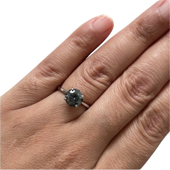 S925 2.5-3 Carat Gray Moissanite Round Lotus Petal 4 Prong Tulip Ring - Picture 4 of 9